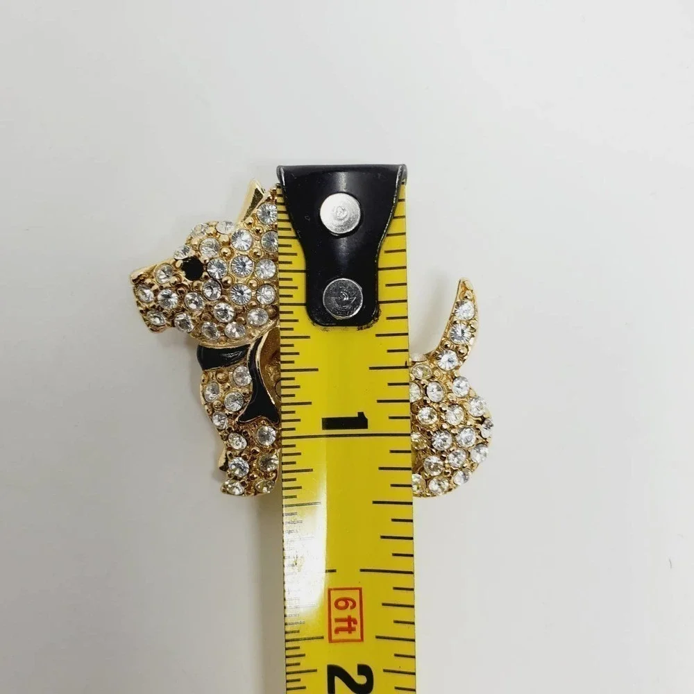 Monet Black Enamel Rhinestone Scottie Dog Terrier Figural Gold Tone Pin Brooch - Picture 7 of 7